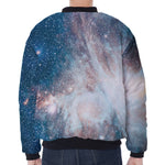 White Cloud Galaxy Space Print Zip Sleeve Bomber Jacket