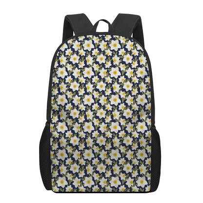 White Daffodil Flower Pattern Print 17 Inch Backpack