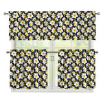 White Daffodil Flower Pattern Print 3 Piece Kitchen Curtains