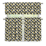 White Daffodil Flower Pattern Print 3 Piece Kitchen Curtains