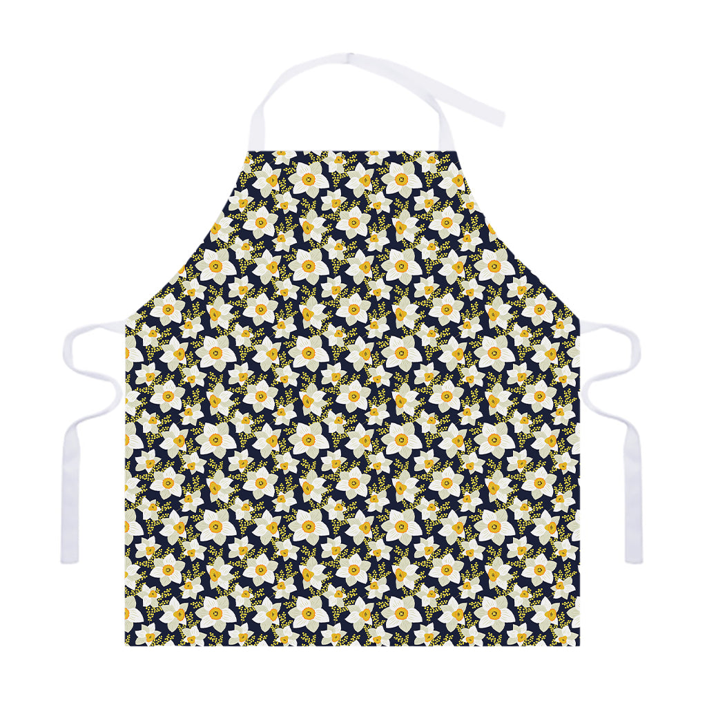 White Daffodil Flower Pattern Print Adjustable Apron