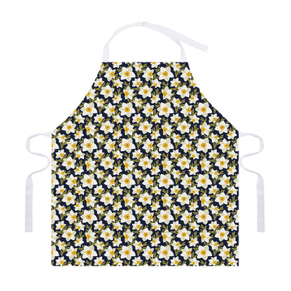 White Daffodil Flower Pattern Print Adjustable Apron