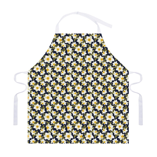 White Daffodil Flower Pattern Print Adjustable Apron
