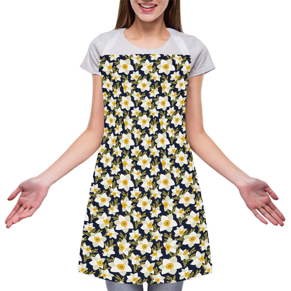 White Daffodil Flower Pattern Print Adjustable Apron