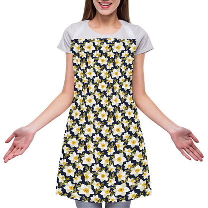 White Daffodil Flower Pattern Print Adjustable Apron