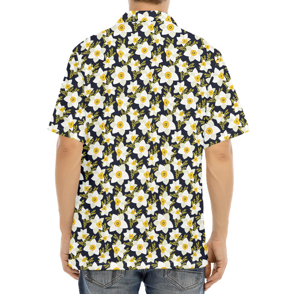 White Daffodil Flower Pattern Print Aloha Shirt