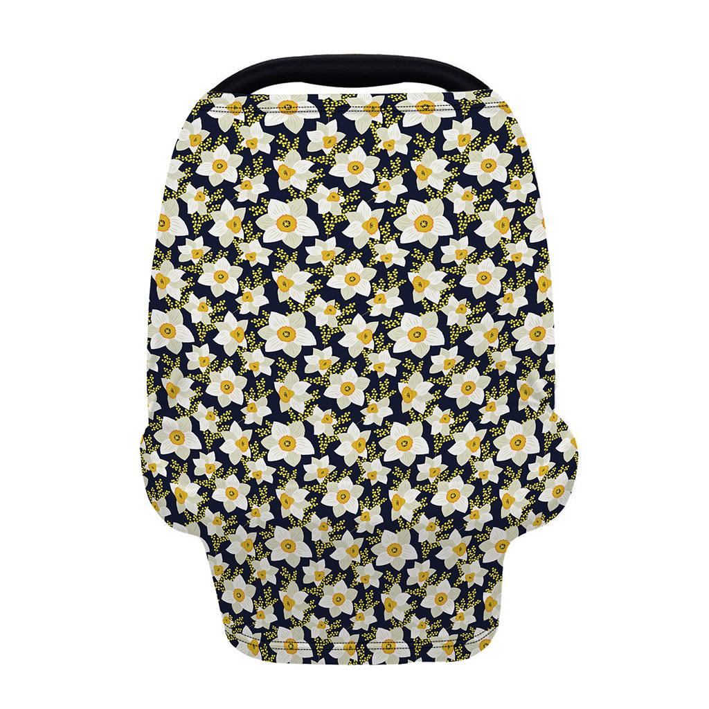 White Daffodil Flower Pattern Print Baby Seat Cover