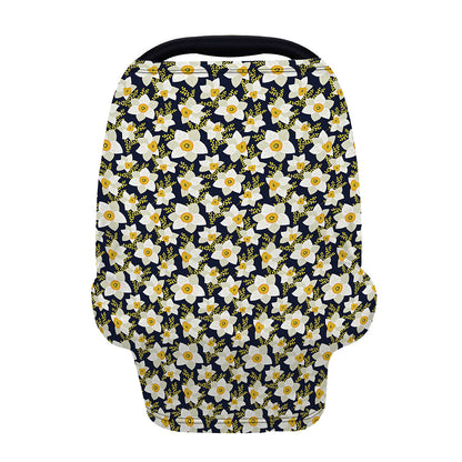 White Daffodil Flower Pattern Print Baby Seat Cover