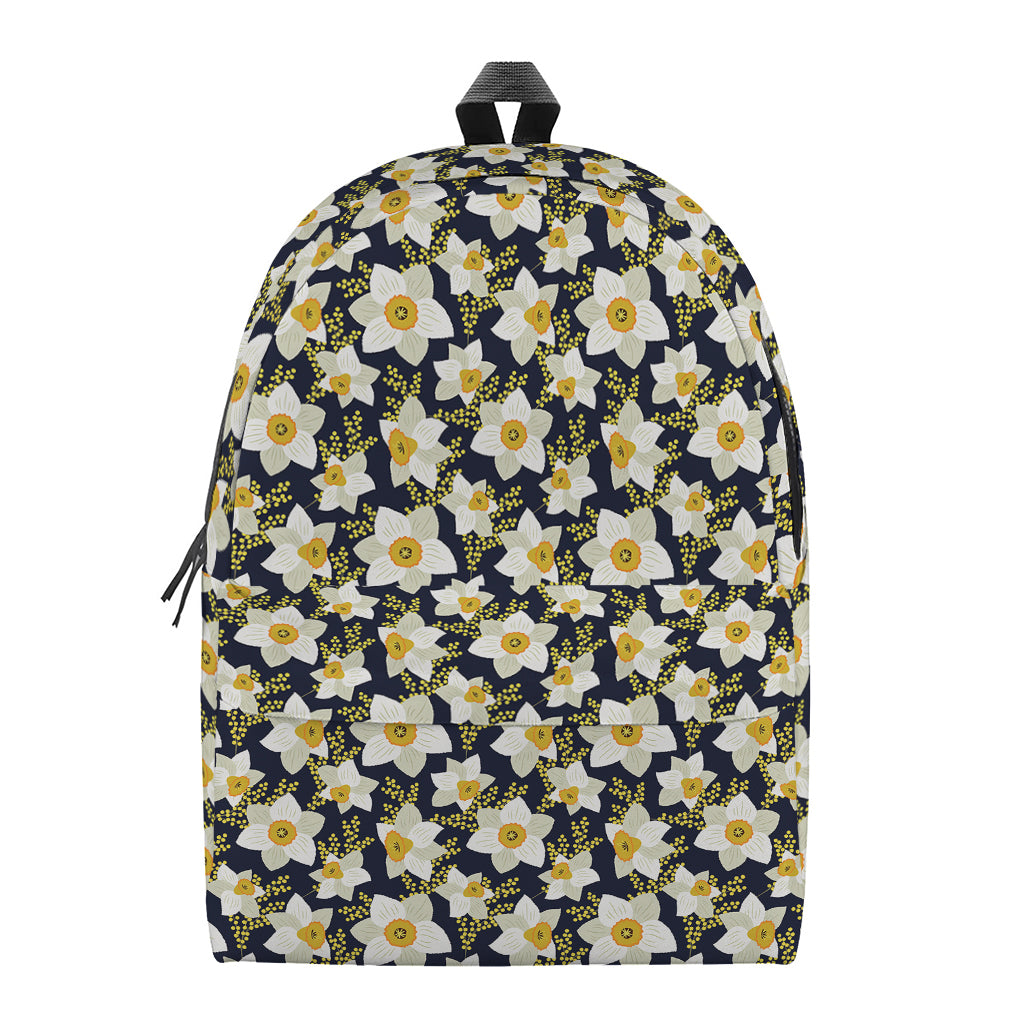 White Daffodil Flower Pattern Print Backpack