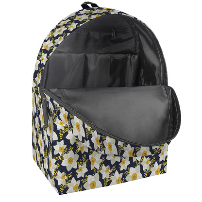 White Daffodil Flower Pattern Print Backpack