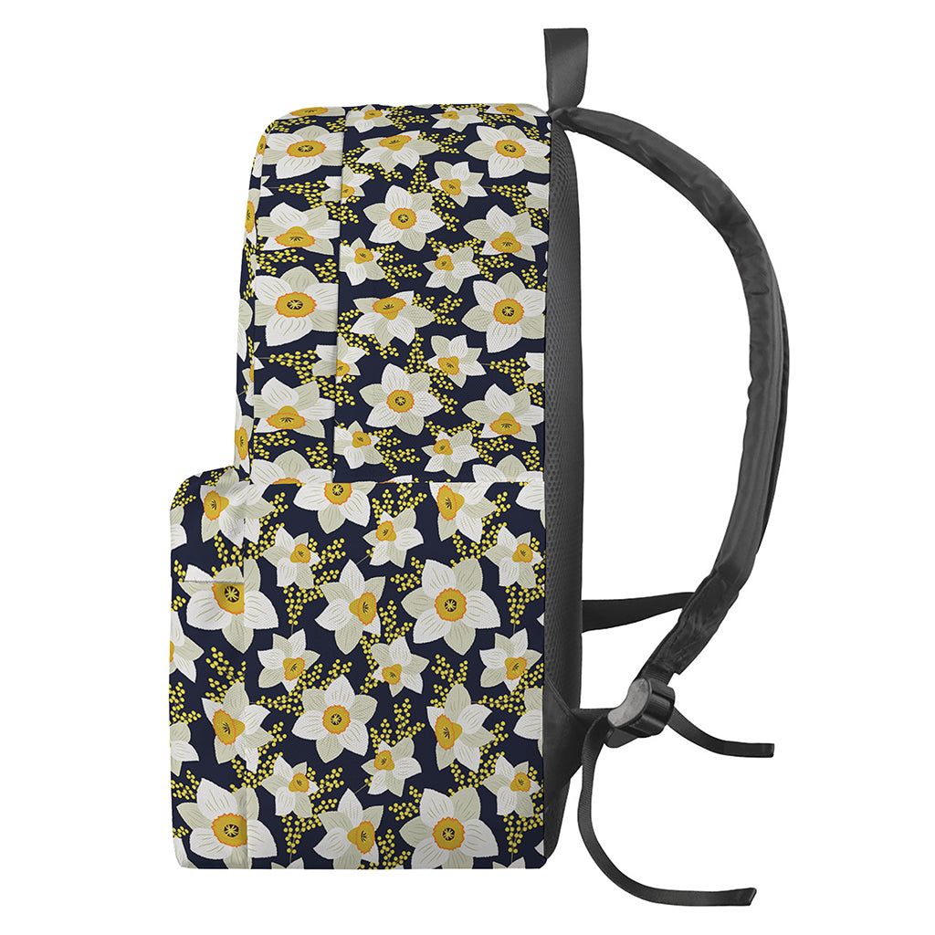 White Daffodil Flower Pattern Print Backpack