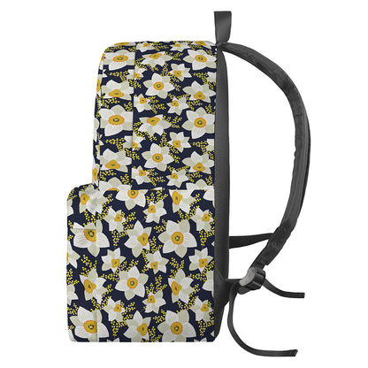 White Daffodil Flower Pattern Print Backpack