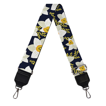 White Daffodil Flower Pattern Print Bag Strap