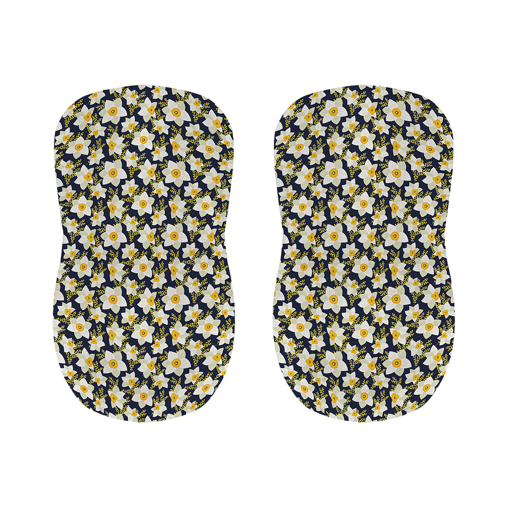 White Daffodil Flower Pattern Print Bar Stool Covers