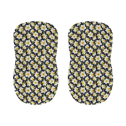 White Daffodil Flower Pattern Print Bar Stool Covers
