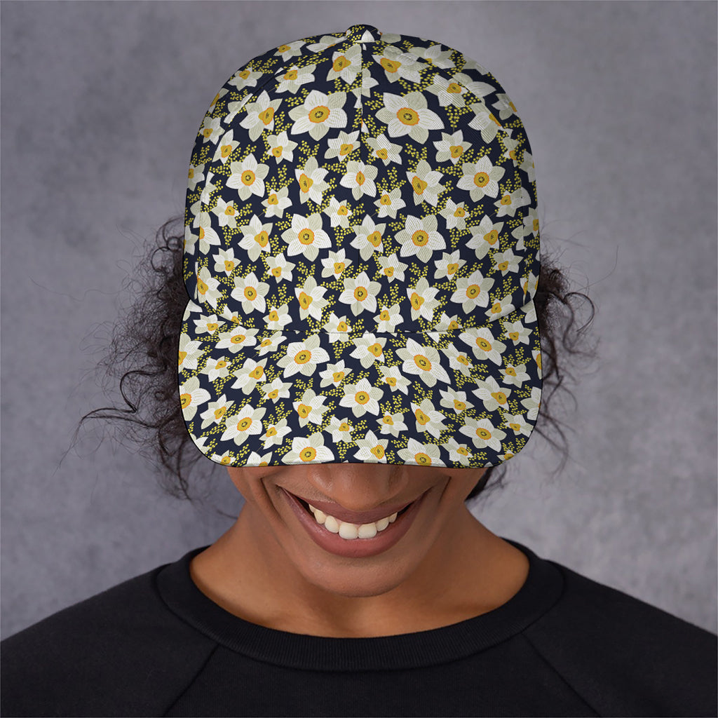 White Daffodil Flower Pattern Print Baseball Cap
