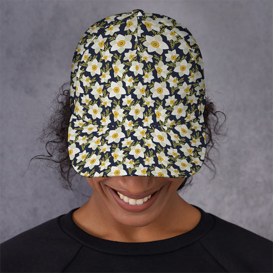White Daffodil Flower Pattern Print Baseball Cap