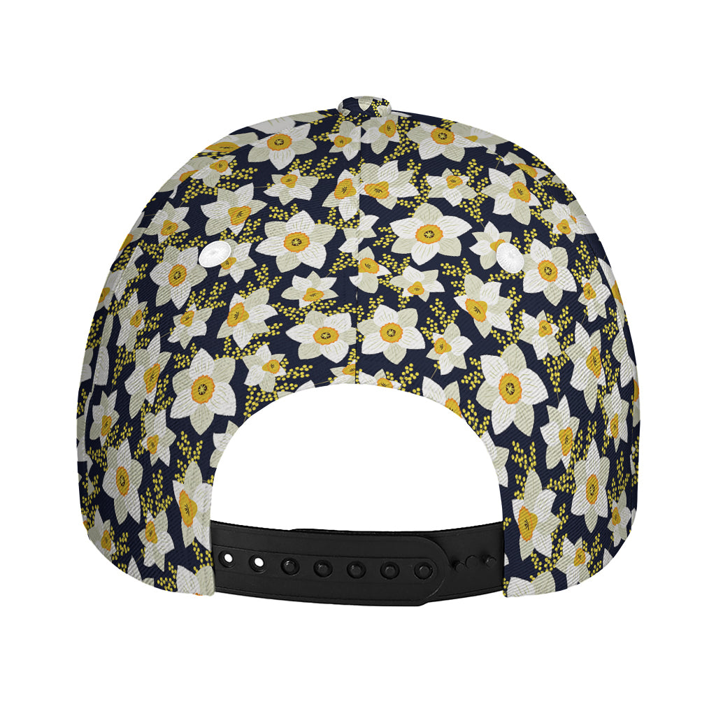 White Daffodil Flower Pattern Print Baseball Cap