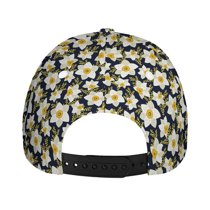 White Daffodil Flower Pattern Print Baseball Cap