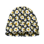 White Daffodil Flower Pattern Print Beanie