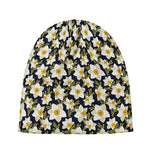 White Daffodil Flower Pattern Print Beanie
