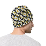 White Daffodil Flower Pattern Print Beanie