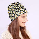 White Daffodil Flower Pattern Print Beanie