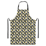 White Daffodil Flower Pattern Print Bib Apron With Pocket