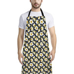 White Daffodil Flower Pattern Print Bib Apron With Pocket