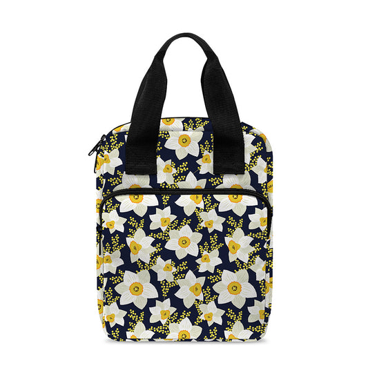 White Daffodil Flower Pattern Print Bible Tote Bag