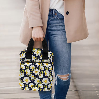 White Daffodil Flower Pattern Print Bible Tote Bag
