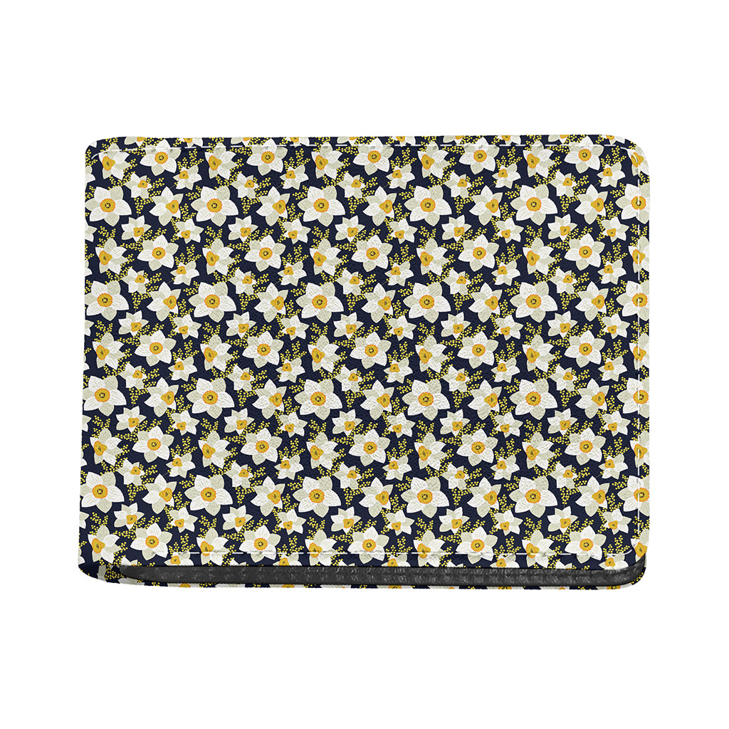 White Daffodil Flower Pattern Print Bifold Wallet