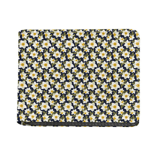 White Daffodil Flower Pattern Print Bifold Wallet