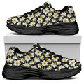 White Daffodil Flower Pattern Print Black Chunky Shoes