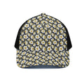 White Daffodil Flower Pattern Print Black Mesh Trucker Hat
