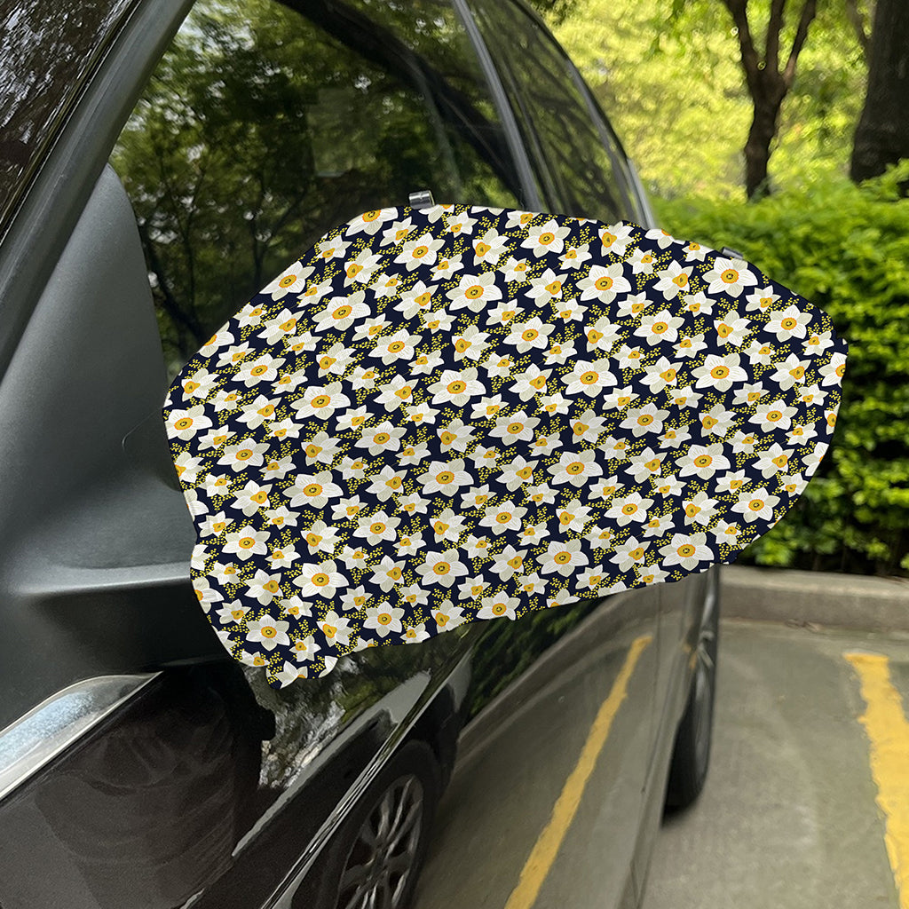 White Daffodil Flower Pattern Print Car Side Mirror Covers