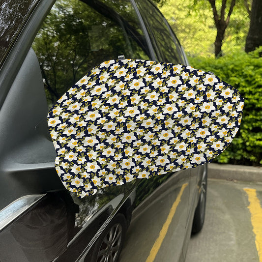 White Daffodil Flower Pattern Print Car Side Mirror Covers