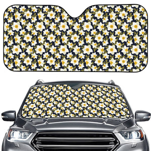 White Daffodil Flower Pattern Print Car Windshield Sun Shade