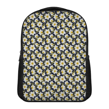 White Daffodil Flower Pattern Print Casual Backpack