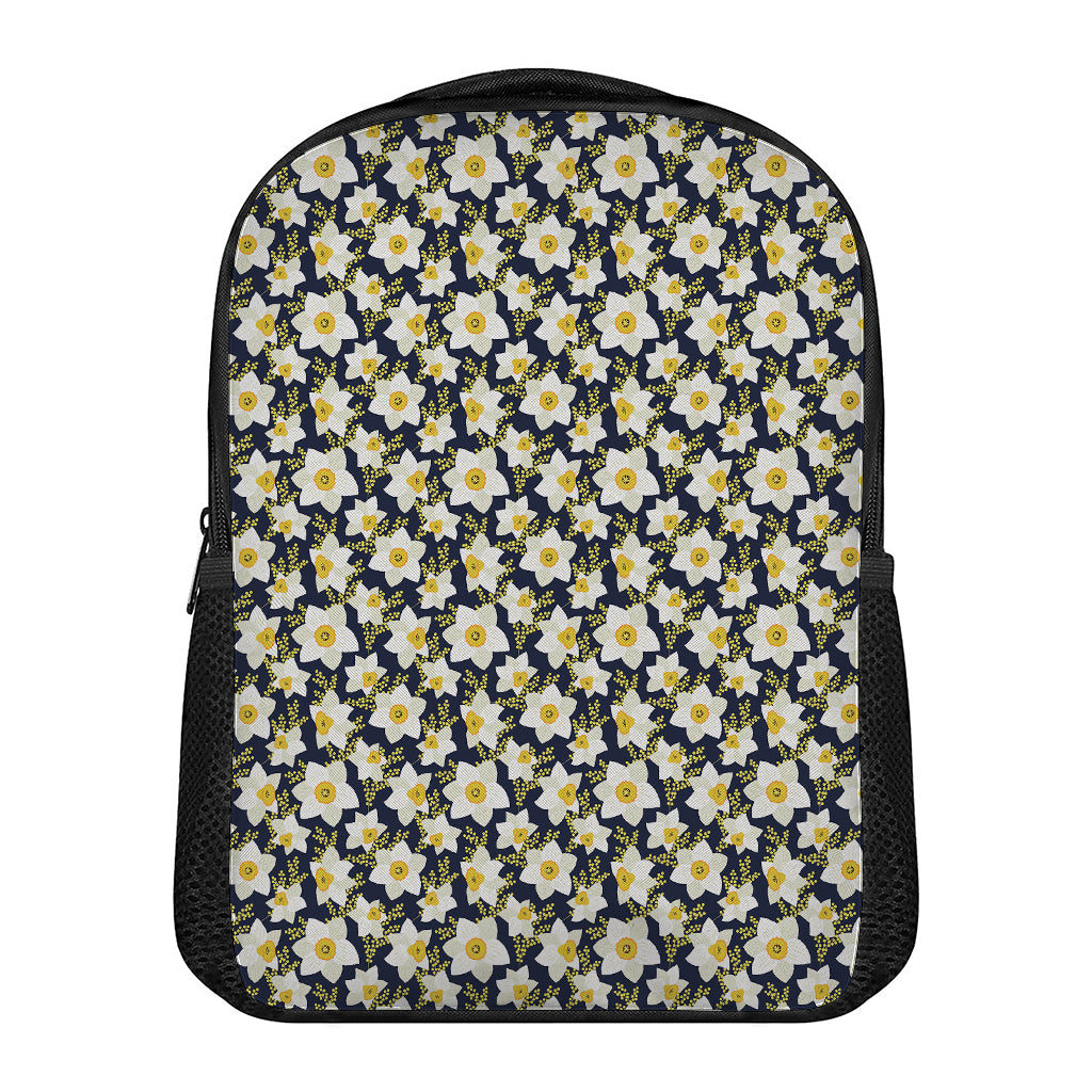 White Daffodil Flower Pattern Print Casual Backpack