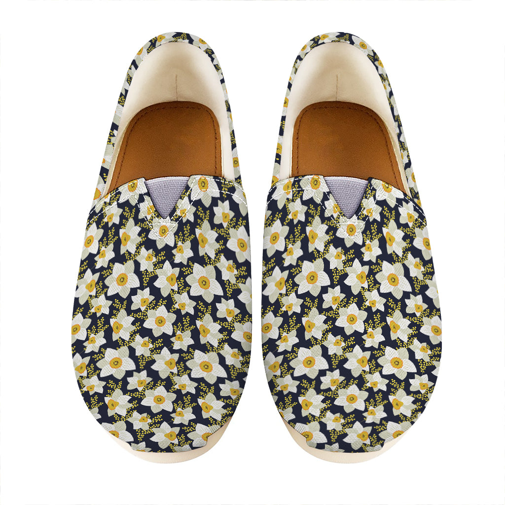 White Daffodil Flower Pattern Print Casual Shoes