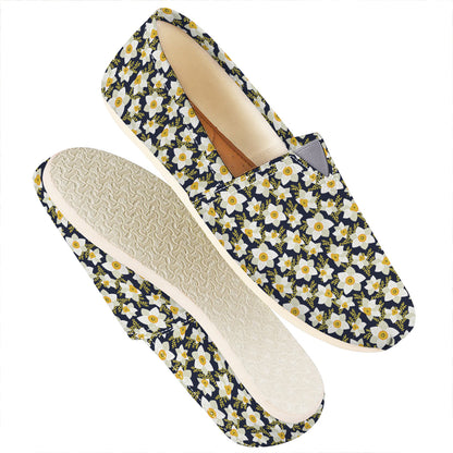 White Daffodil Flower Pattern Print Casual Shoes