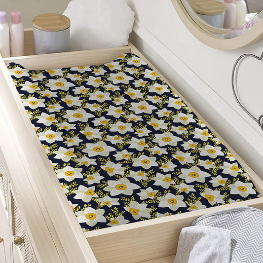 White Daffodil Flower Pattern Print Changing Pad Cover