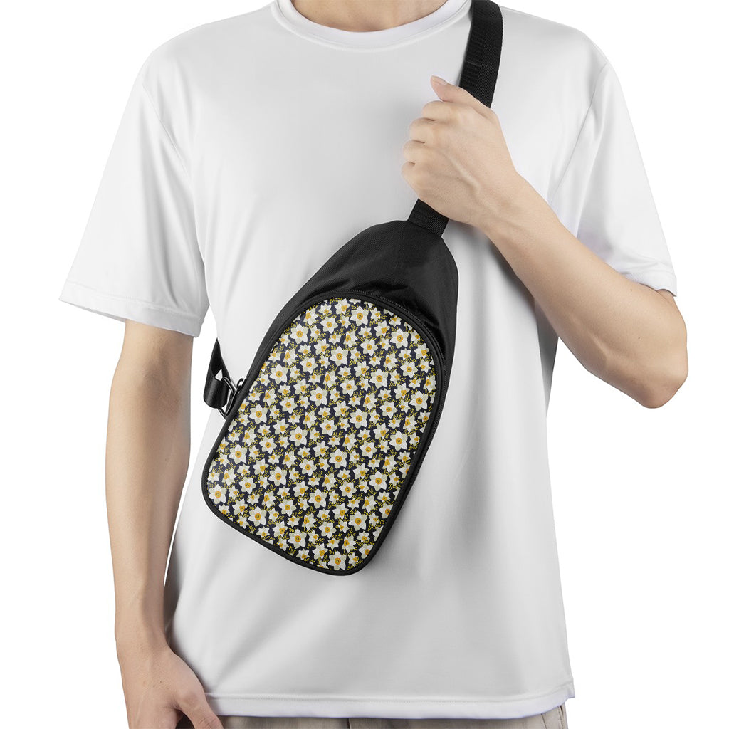 White Daffodil Flower Pattern Print Chest Bag