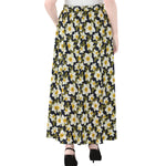 White Daffodil Flower Pattern Print Chiffon Maxi Skirt