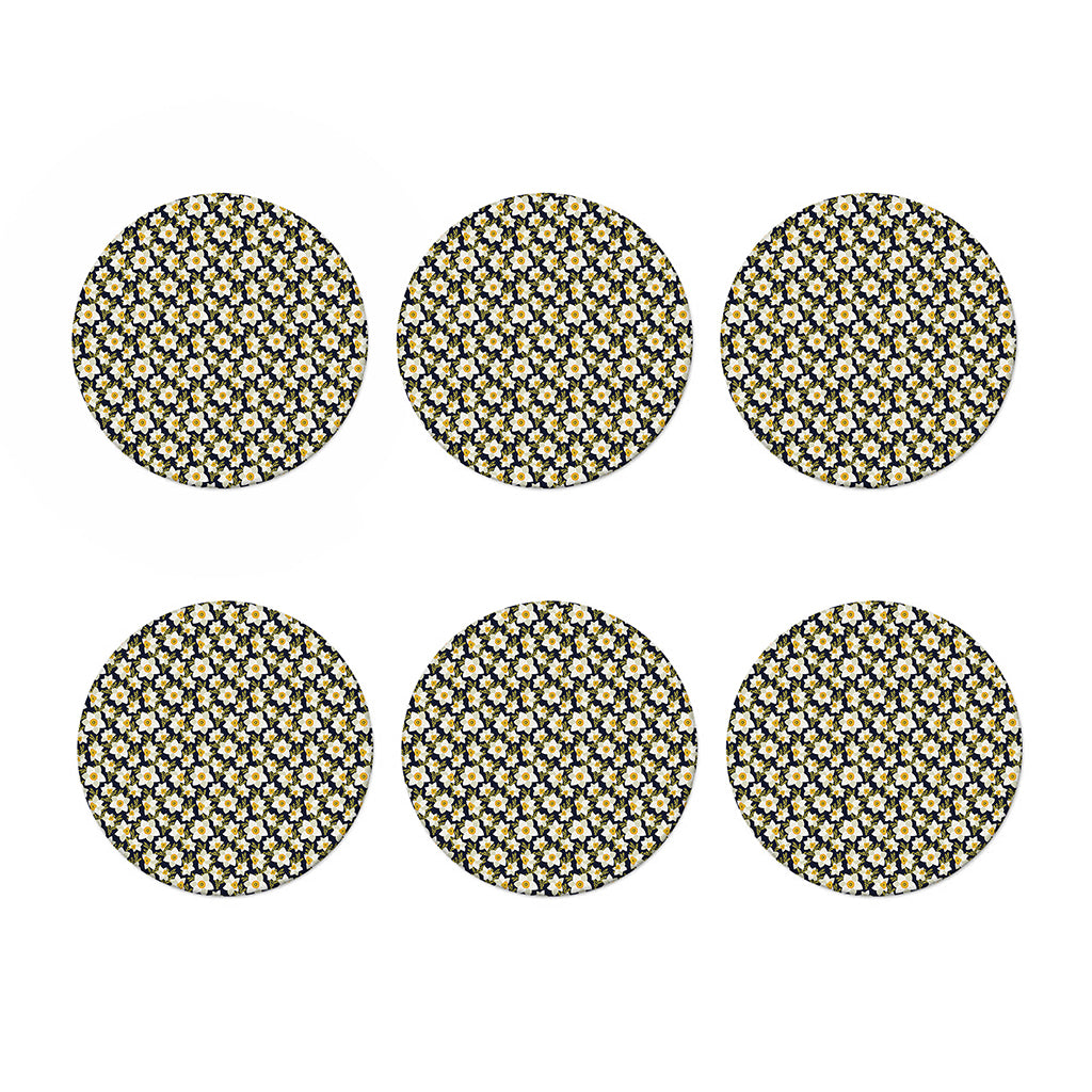 White Daffodil Flower Pattern Print Coaster Set