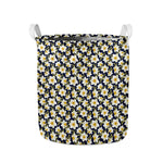 White Daffodil Flower Pattern Print Collapsible Laundry Basket