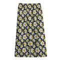 White Daffodil Flower Pattern Print Cotton Front Slit Maxi Skirt