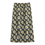 White Daffodil Flower Pattern Print Cotton Front Slit Maxi Skirt