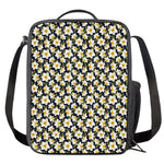 White Daffodil Flower Pattern Print Crossbody Lunch Bag